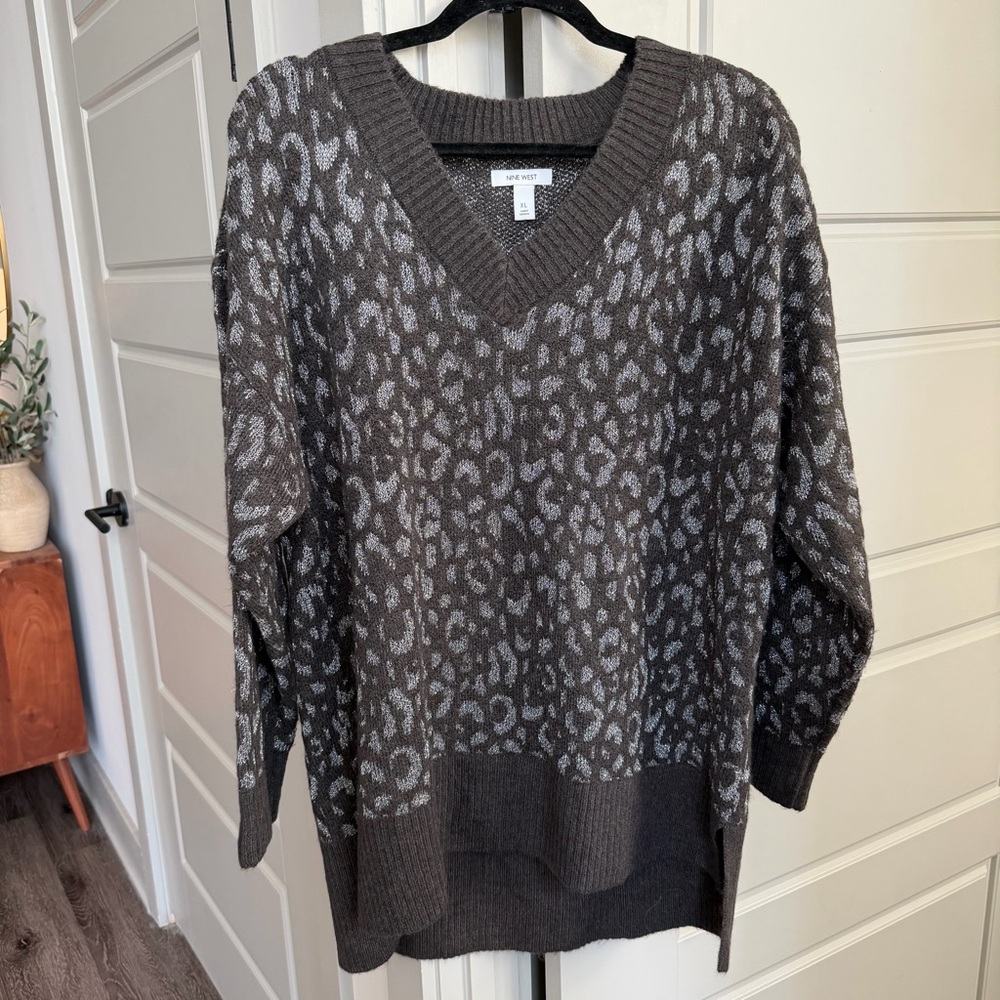 Nine West Tunic V-neck Sweater with Metallic Threading